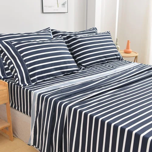 Miniatura 14 de American Home Collection - Juego de sábanas y fundas de almohada estampadas de 6 piezas, con 14 pulgadas de caída; sábanas de microfibra con doble