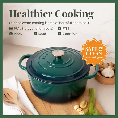 Miniatura 3 de Larder & Vine Olla para horno holandés de hierro fundido esmaltado de 5.7 cuartos con tapa, para hornear pan, compatible con todas las placas