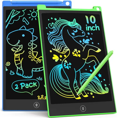 TECJOE Paquete de 2 Tabletas de Escritura LCD, Tableta de Dibujo y Garabatos Colorida de 10 Pulgadas para Niños, Juguetes de Aprendizaje de Viaje
