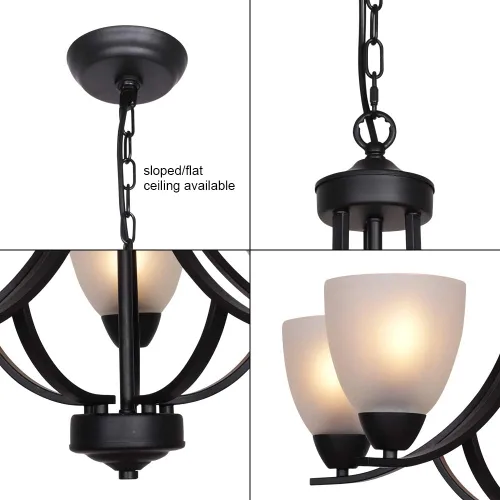 Miniatura 6 de 5 Light Shaded Contemporary Chandeliers with Alabaster Glass Black Rustic Light Fixtures Ceiling Hanging Mid Century Modern Pendant Lighting for