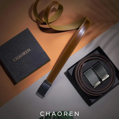 Miniatura 2 de CHAOREN Cinturones de trinquete para hombre, paquete de 2, elegantes cinturones de cuero en juego de regalo de 1.378 in