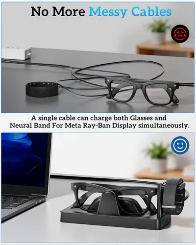 Miniatura 7 de Base de carga para pantalla Meta RayBan y gafas inteligentes de banda neural Base 3 en 1, carga integral. Chip inteligente + carga rápida. Estado