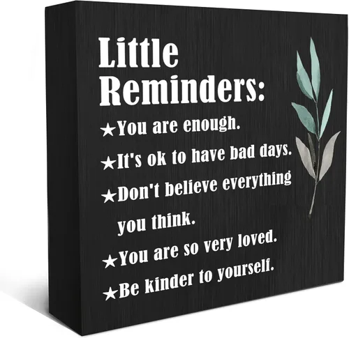 Miniatura 12 de SRADMO Inspirational Wood Box Sign Desk Decor, Inspirational Desk Decor, Little Reminders Motivational Positive Theme Wooden Block Box Sign