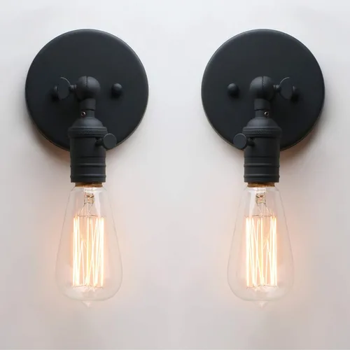 Miniatura 2 de PERMO Juego de 2 lámparas minimalistas de pared de un solo enchufe con interruptor de encendido/apagado (negro)