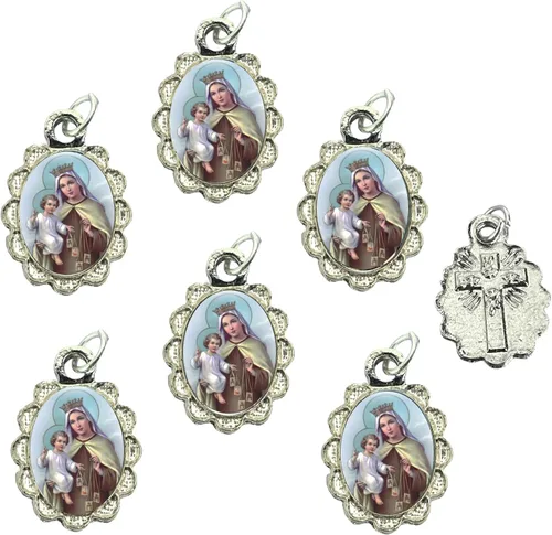Miniatura 24 de Catholica Shop Colgante de medalla pequeña en tono plateado para ropa religiosa católica - Jesús, María y Santos, paquete de 6