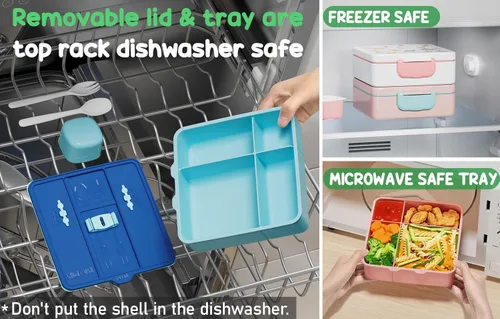 Miniatura 5 de Fimibuke Lonchera Bento para niños, a prueba de fugas, con 4 compartimentos, sin BPA, apta para lavavajillas, con utensilios, tamaños de porciones