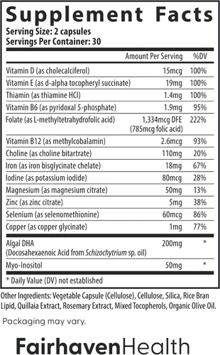 Miniatura 2 de Fairhaven Health Esenciales multivitamínicos prenatales con DHA Vitaminas prenatales + DHA, colina, mio-inositol Esencia cítrica para disuadir