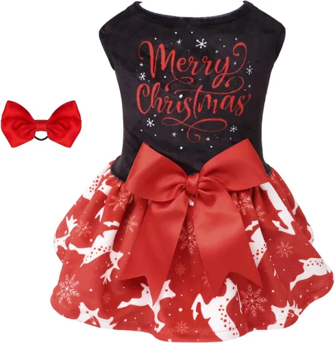 Miniatura 12 de CuteBone - Vestidos de terciopelo para perros del 4 de julio para perros pequeños, mono para mascotas, ropa para niñas, falda de cachorro con lazo