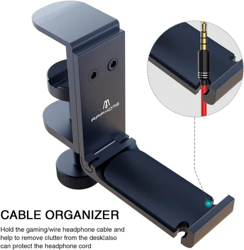 Miniatura 8 de Soporte plegable para auriculares debajo del escritorio, gancho de metal para auriculares para escritorio con organizador de cables, gancho