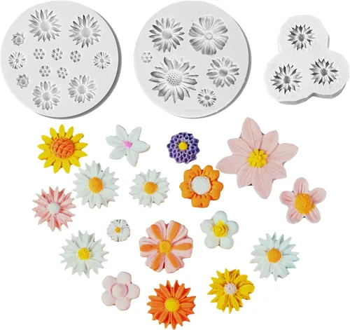 Miniatura 7 de Moldes de arcilla polimérica de flores pequeñas de margarita, moldes de arcilla miniatura de 13 cavidades para hacer joyas, decoración de pasteles