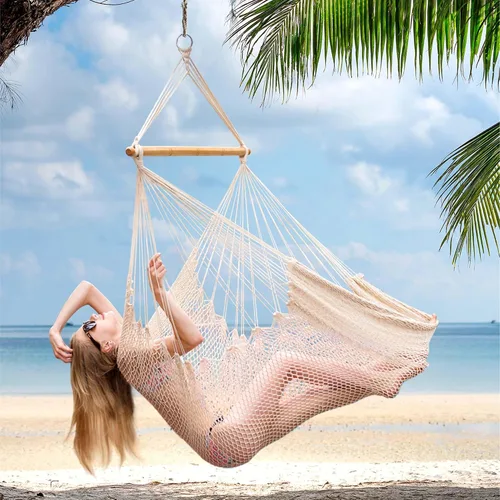 Miniatura 2 de Lazy Daze Hammocks Chair Caribbean - Silla colgante de cuerda tejida del Caribe con barra separadora de madera dura de 40 pulgadas y cuerda