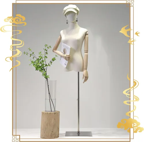Miniatura 9 de Forma de vestido de torso de maniquí femenino, soporte de cuerpo de modelo de exhibición de ropa con cabeza desmontable y brazos de madera