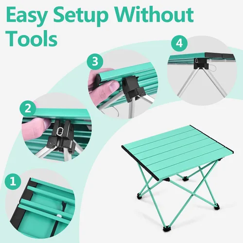 Miniatura 5 de Mesa de campamento Grope con superficie de mesa de aluminio, mesa de playa plegable fácil de transportar, perfecta para exteriores, picnic, Azul