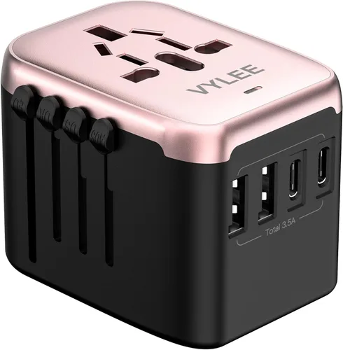 Miniatura 12 de VYLEE - Adaptador de viaje universal, adaptador de corriente internacional 5 en 1, cargador de pared 3.5A 2xUSB-A y 2 USB C, enchufe esencial