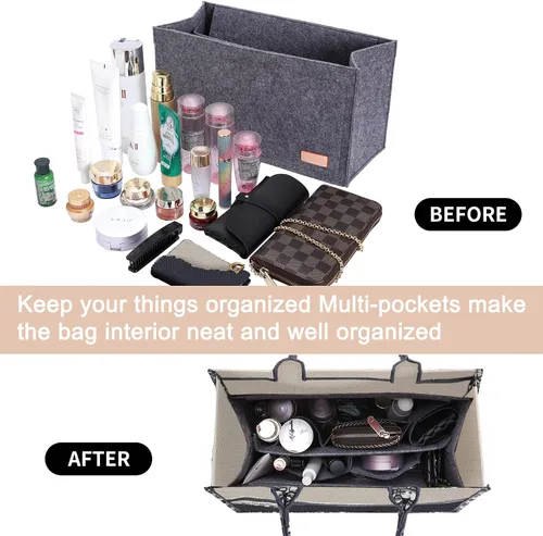 Miniatura 4 de Doxo Organizador de bolso para bolsos, organizador de fieltro para bolso con 2 tamaños, inserto de bolsa compatible con bolsas D grandes para libros