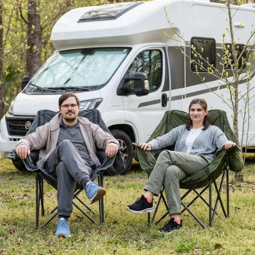 Miniatura 9 de Huskfirm Paquete de 2 sillas de campamento acolchadas de gran tamaño, sillas de campamento plegables de alta resistencia con portavasos y bolsa Gris