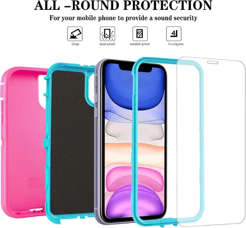 Miniatura 3 de Funda para iPhone 11 con 2 protectores de pantalla, protección contra caídas, cuerpo completo, resistente de servicio pesado, de grado militar, a