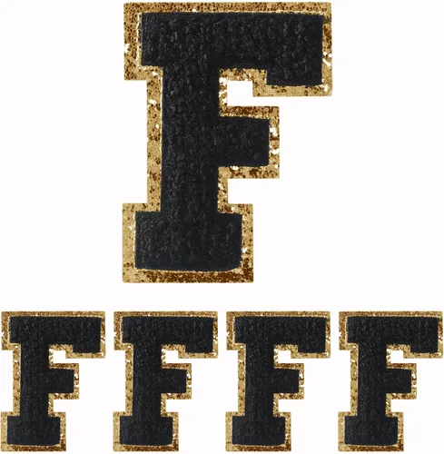 Miniatura 46 de 4 PCS Parches de Letras de Felpilla Negra, Letras Bordadas por Transferencia de Calor, Parches con Purpurina, Parches de Letras Universitarias