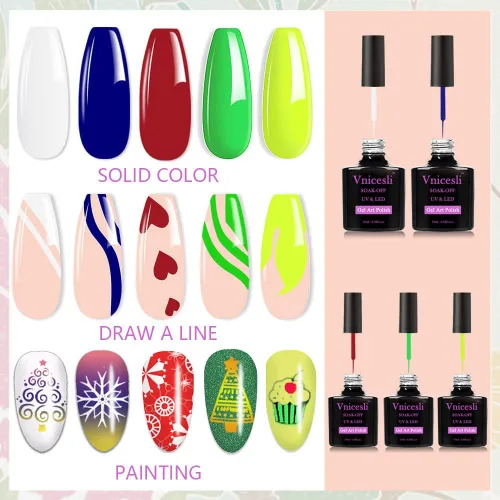Miniatura 3 de Vnicesli Esmalte de gel blanco para arte de uñas, pintura de gel para uñas en espiral, pincel fino para arte de uñas en bolígrafos de gel, pintura