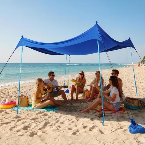 Miniatura 28 de CROWN SHADES Tienda de campaña de playa de 7 x 7, toldo de playa fácil de desplegar, UPF50+, 2 postes ajustables, turquesa