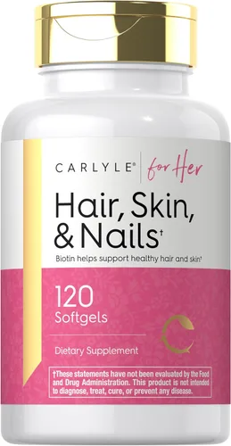 Carlyle Vitamina para el cabello, la piel y las uñas, 120 cápsulas blandas, suplemento de fórmula de belleza, con biotina y colágeno, zinc, vitamina