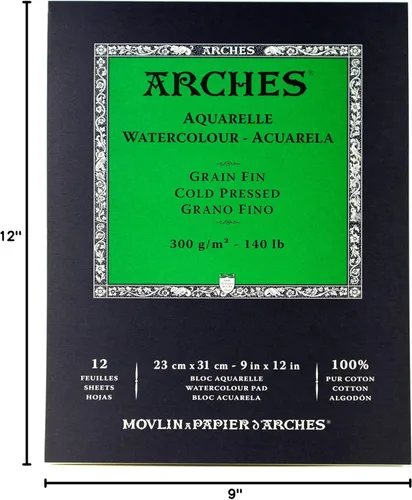 Miniatura 4 de Almohadilla de papel de acuarela Arches, 140 libras, prensa fría, 9"x12