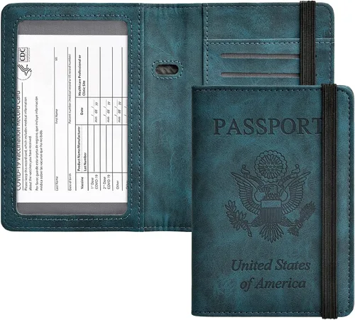 Miniatura 8 de HerriaT Combo de portatarjetas de pasaporte y vacunación, funda con ranura para tarjeta de vacunación CDC, protector organizador de documentos