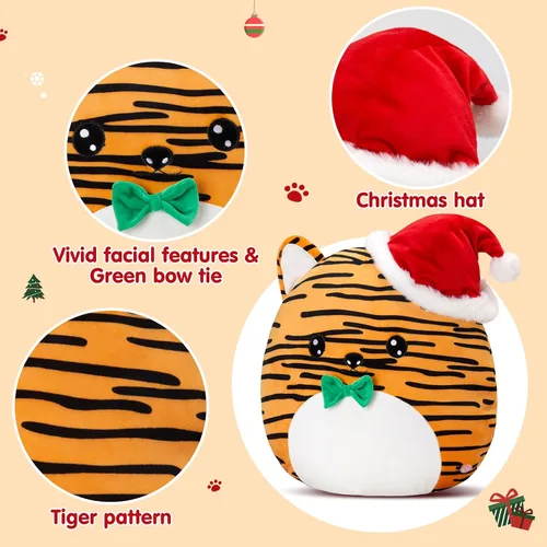 Miniatura 3 de Almohada de felpa de tigre de Navidad iluminada de 12 pulgadas, con animales de peluche de tigres musicales con luz LED nocturna, decoración