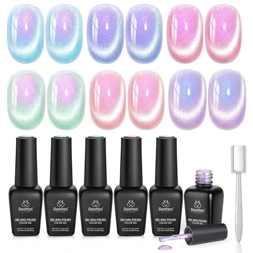 Miniatura 30 de Beetles - Esmalte de uñas en gel rosado con diseño francés blanco, juego de 6 piezas, colección Ciudad del Amor con purpurina rosa, 5