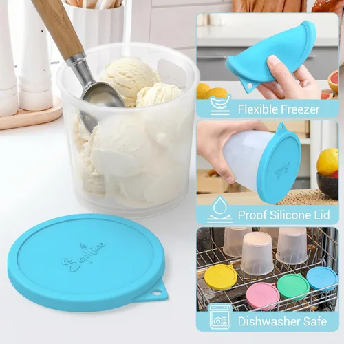 Miniatura 2 de SOPHICO Recipientes para helado con tapas de silicona, recipientes de almacenamiento de alimentos para congelador para helado casero, preparación