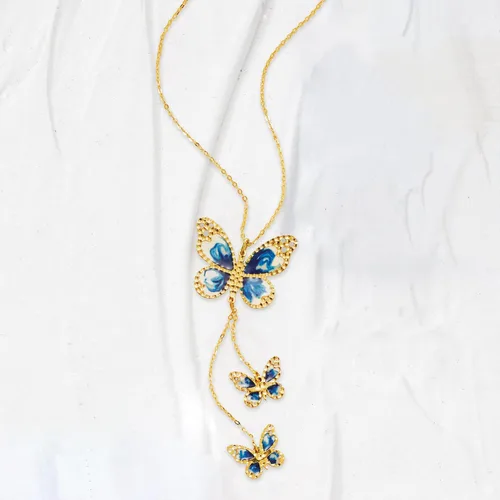 Miniatura 3 de Ross-Simons Collar italiano de oro amarillo de 14 quilates con esmalte azul y blanco Esmalte no conocido