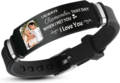 Miniatura 10 de ubmpj Pulsera de fotos personalizada para mujeres y hombres – Pulseras conmemorativas con imagen personalizada – Banda grabada de acero inoxidable