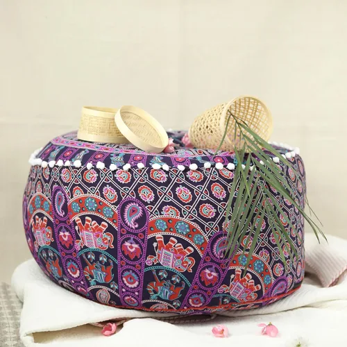 Trade Star Funda para puf otomano con diseño de mandala, taburete decorativo indio, puf étnico bohemio, decoración 100% algodón, redondo, funda