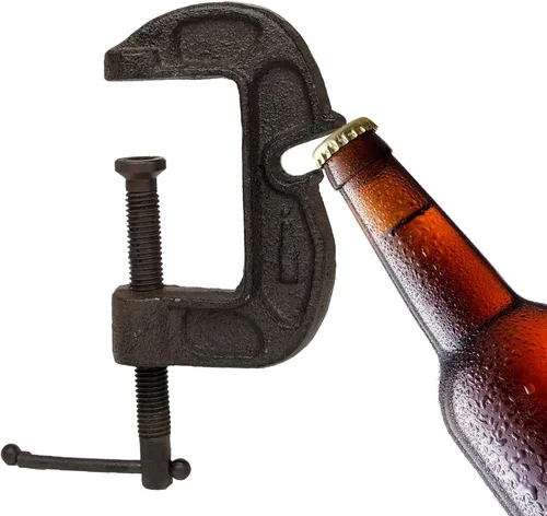 Abrebotellas de cerveza con abrazadera en C de metal, herramienta de barra de hierro fundido de mano para decoración del hogar, cocina, garaje y