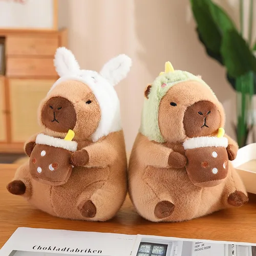 Miniatura 6 de Dinosaur Capibara de Peluche Bebiendo Té con Leche 11 Pulgadas Lindo Dino Capibara Animal de Peluche Ultra Suave Juguetes Kawaii Regalos para Niños