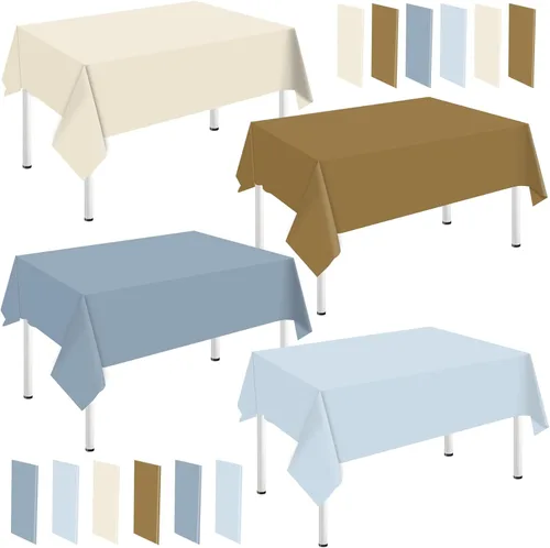 Miniatura 13 de Whaline Mantel rectangular de plástico azul polvoriento, 12 piezas, 4 colores azules, impermeable, para invierno, cumpleaños, bodas, fiestas