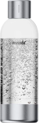 Mysoda Botella de carbonatación premium de 1 litro, color plateado, compatible con MySoda y cualquier marca, botellas reutilizables de cierre