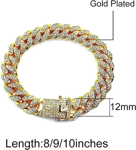 Miniatura 3 de Apzzic Pulsera de eslabones cubanos de Miami, chapada en oro, hip hop, con circonita cúbica, con caja de regalo para hombres y mujeres
