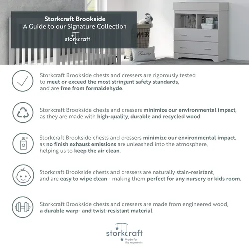 Miniatura 12 de Storkcraft - Cómoda de 4 cajones Brookside (color gris), con certificado GREENGUARD Gold, para habitación de bebé o niños, organizador