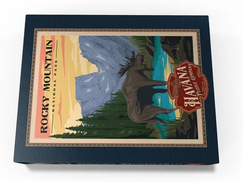 Miniatura 4 de MyPuzzle Rocky Mountain National Park - Alce en el amanecer rocoso, póster de viaje vintage, rompecabezas de 100 piezas para adultos