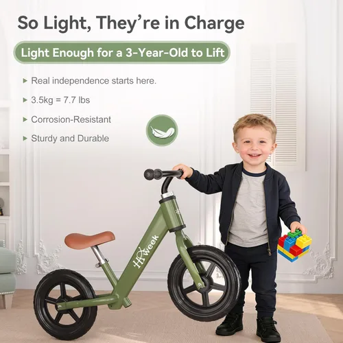 Miniatura 3 de Bicicleta de equilibrio para niños pequeños HAWEEK de 12 pulgadas, bicicleta de entrenamiento sin pedales para niños de 24 meses a 5 años, ajustes