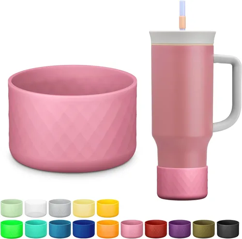 Miniatura 14 de Manga de silicona para el vaso Owala de 40 oz con asa, funda protectora antideslizante para accesorios de vasos térmicos de acero inoxidable con Gris