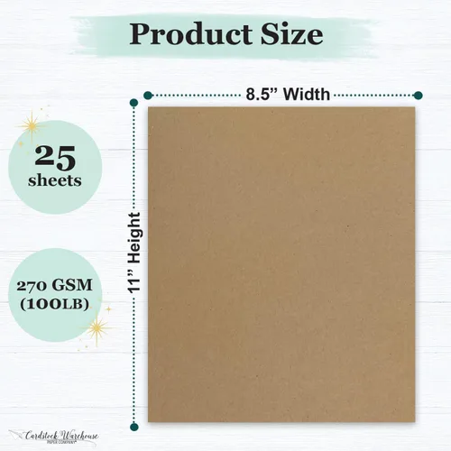 Miniatura 2 de Cardstock Warehouse - Caja de papel kraft marrón – 8.5 x 11 pulgadas – 100 libras / 9.52 oz/m² 100% reciclado de alta calidad – 25 hojas