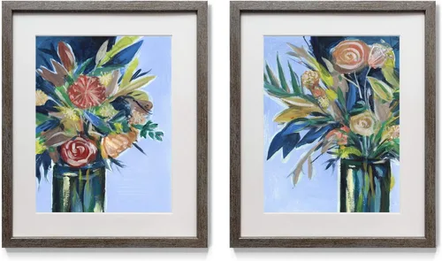 Miniatura 8 de Arte floral para pared, marco rústico de plata envejecida, juego de decoración de pared de 2 piezas: plumeria, caléndula, flores silvestres