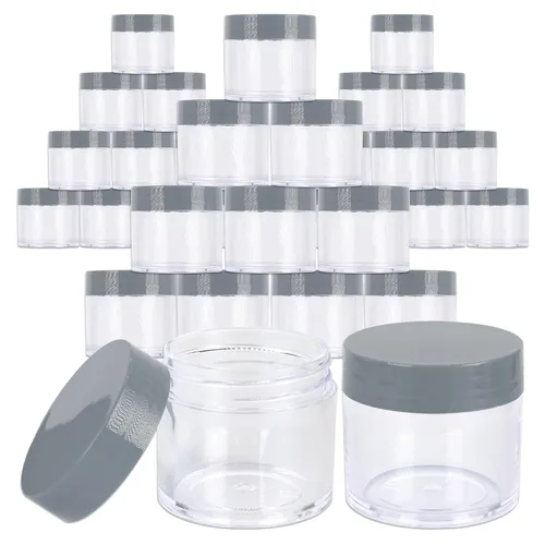 Miniatura 12 de Beauticom 1.06 oz/1.0 fl oz (1 fl. oz.) Tarros de plástico transparente de doble pared a prueba de fugas con tapas superiores planas para cremas, Oro