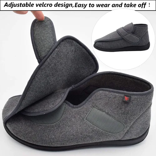 Miniatura 4 de W&LESVAGO Men's Memory Foam Diabetic Shoes, Comfy Warm Plush Fleece House Shoes High-top Wide Width Adjustable Closures Boots for Elderly Arthritis