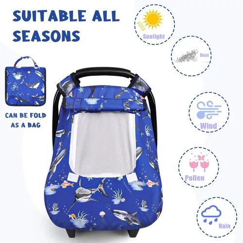 Miniatura 5 de Funda para asiento de auto Pea Pod para bebé, capota para asiento de auto infantil para recién nacidos con 2 capas de ventanas de tela de malla