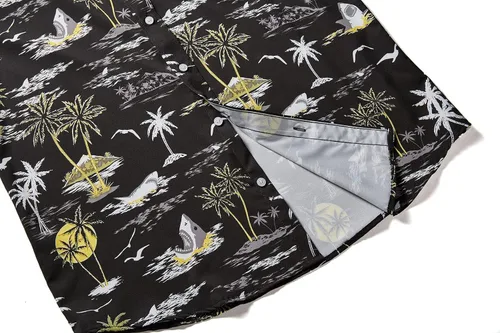 Miniatura 6 de EUOW - Camisa hawaiana estampada de manga corta para hombre, con botones, de verano, para playa