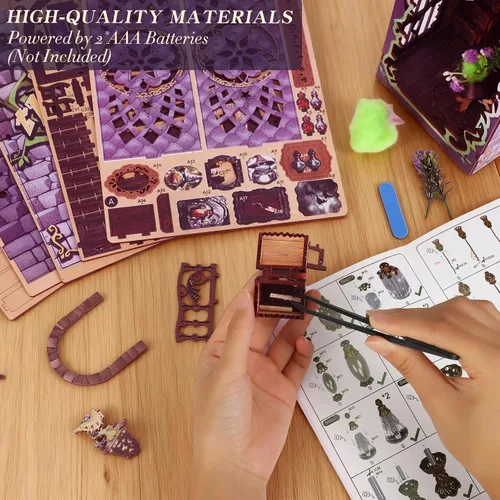 Miniatura 4 de Kits de rincón de libros para adultos, rompecabezas 3D de bricolaje de casa de magos mágicos Kit de decoración de estantería de libros Regalos