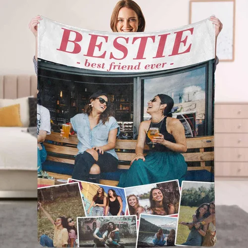 Miniatura 27 de YESCUSTOM Manta personalizada de Friends Forever con collage de fotos y texto, manta personalizada para mejores amigos, mejores amigos, cumpleaños